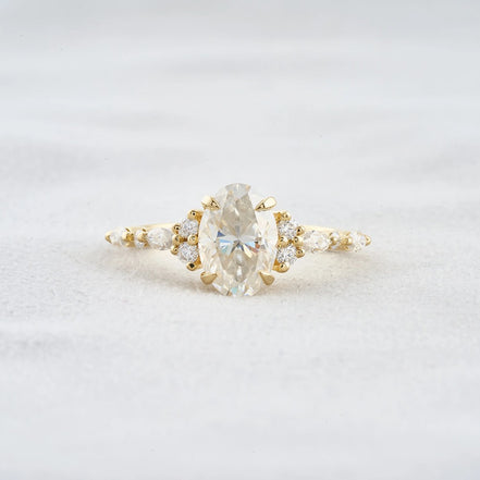 Solitaire With Side Accent Moissanite Oval Cut Engagement Ring