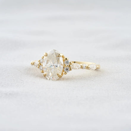 Solitaire With Side Accent Moissanite Oval Cut Engagement Ring
