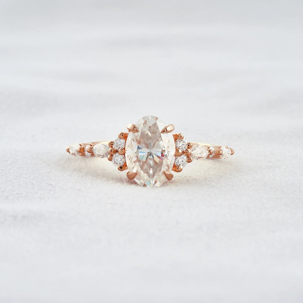 Solitaire With Side Accent Moissanite Oval Cut Engagement Ring