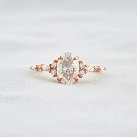Solitaire With Side Accent Moissanite Oval Cut Engagement Ring