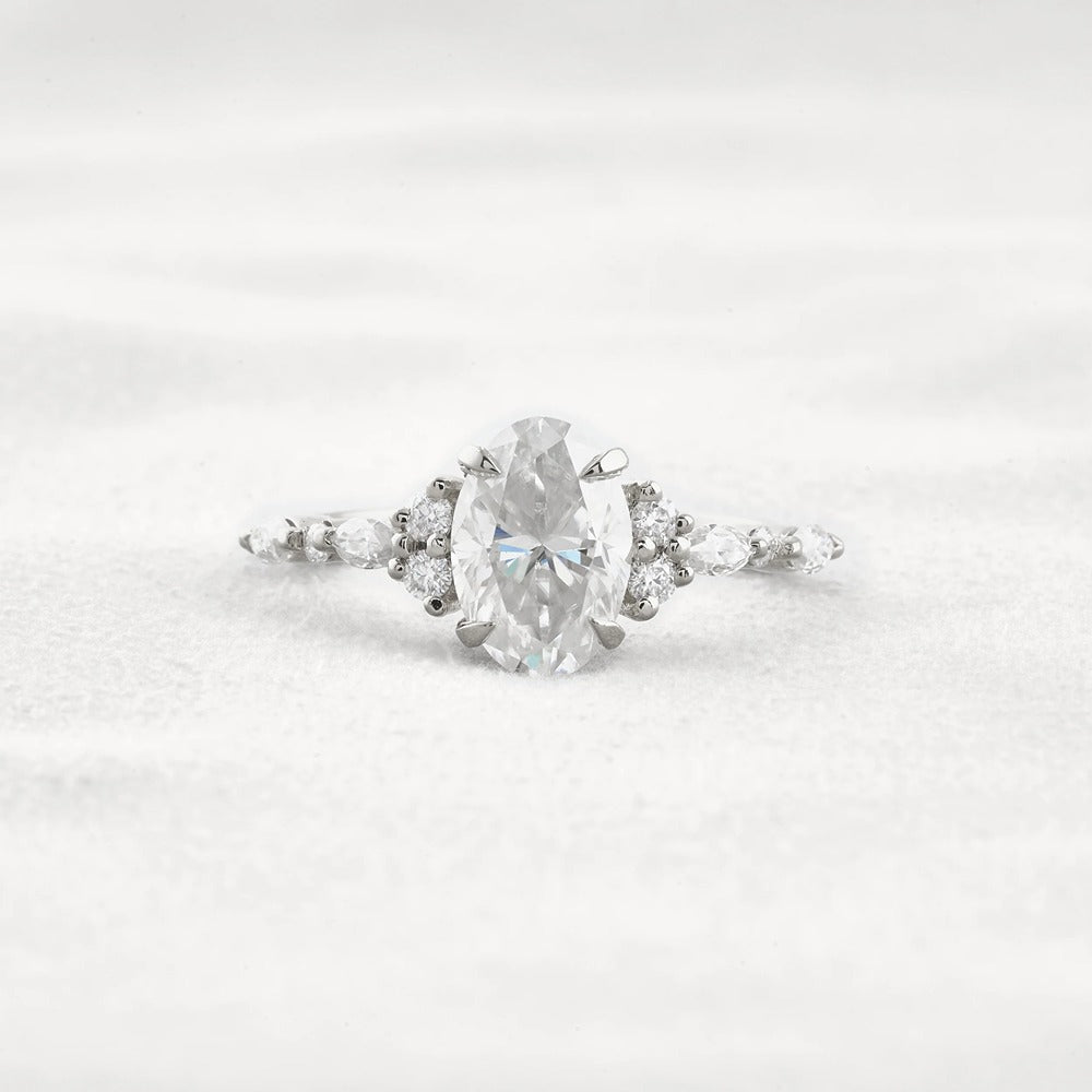 Solitaire With Side Accent Moissanite Oval Cut Engagement Ring