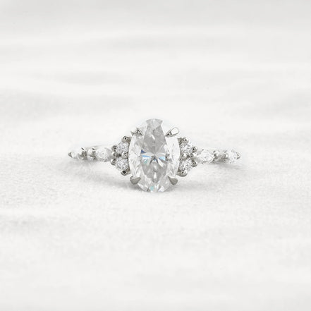 Solitaire With Side Accent Moissanite Oval Cut Engagement Ring