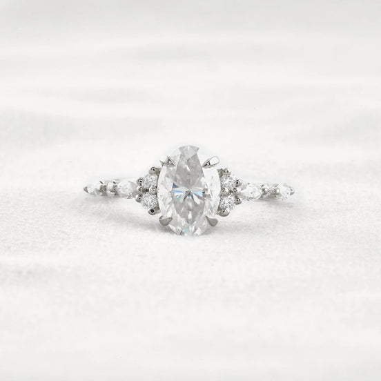Solitaire With Side Accent Moissanite Oval Cut Engagement Ring