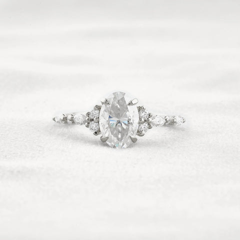 Solitaire With Side Accent Moissanite Oval Cut Engagement Ring