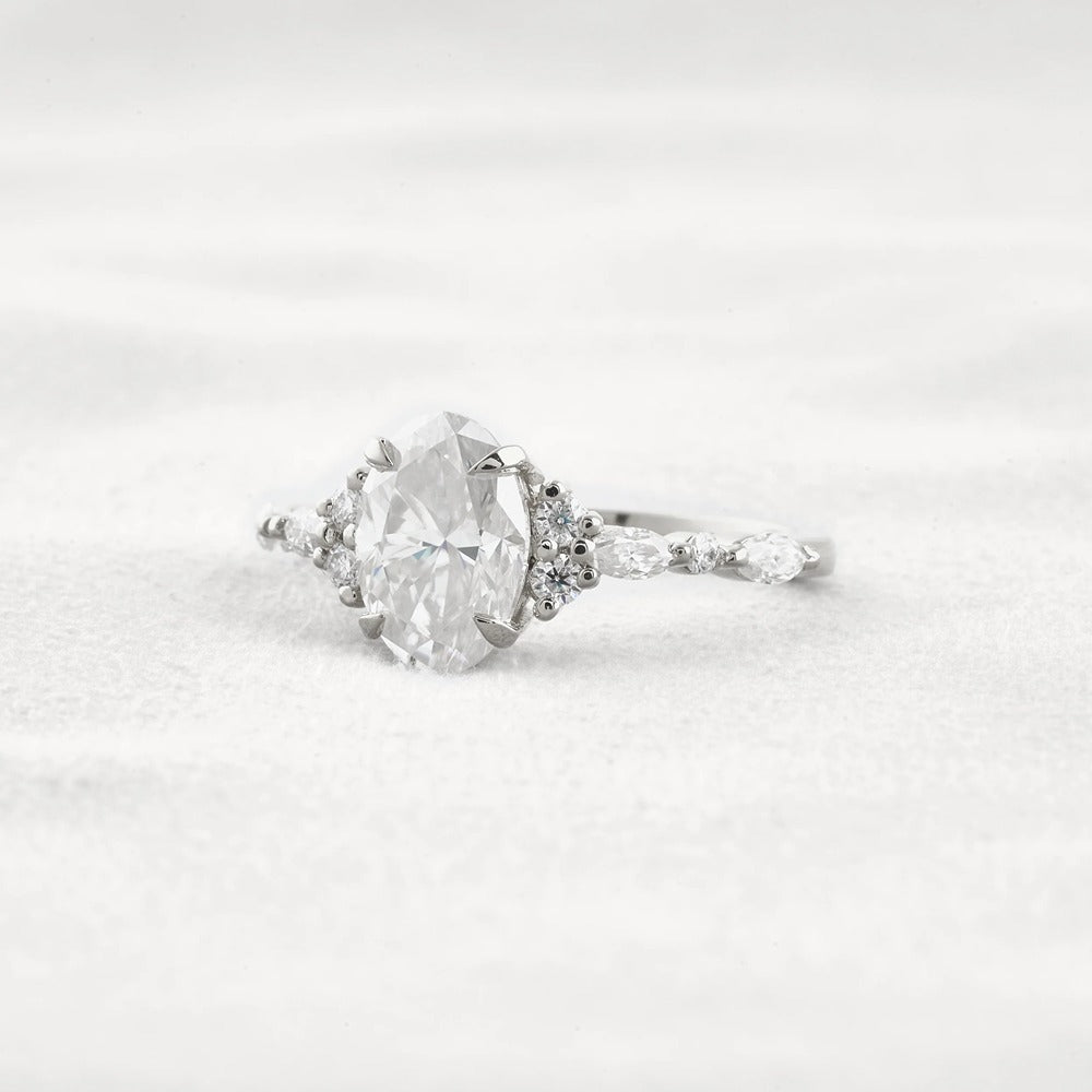 Solitaire With Side Accent Moissanite Oval Cut Engagement Ring