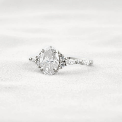 Solitaire With Side Accent Moissanite Oval Cut Engagement Ring