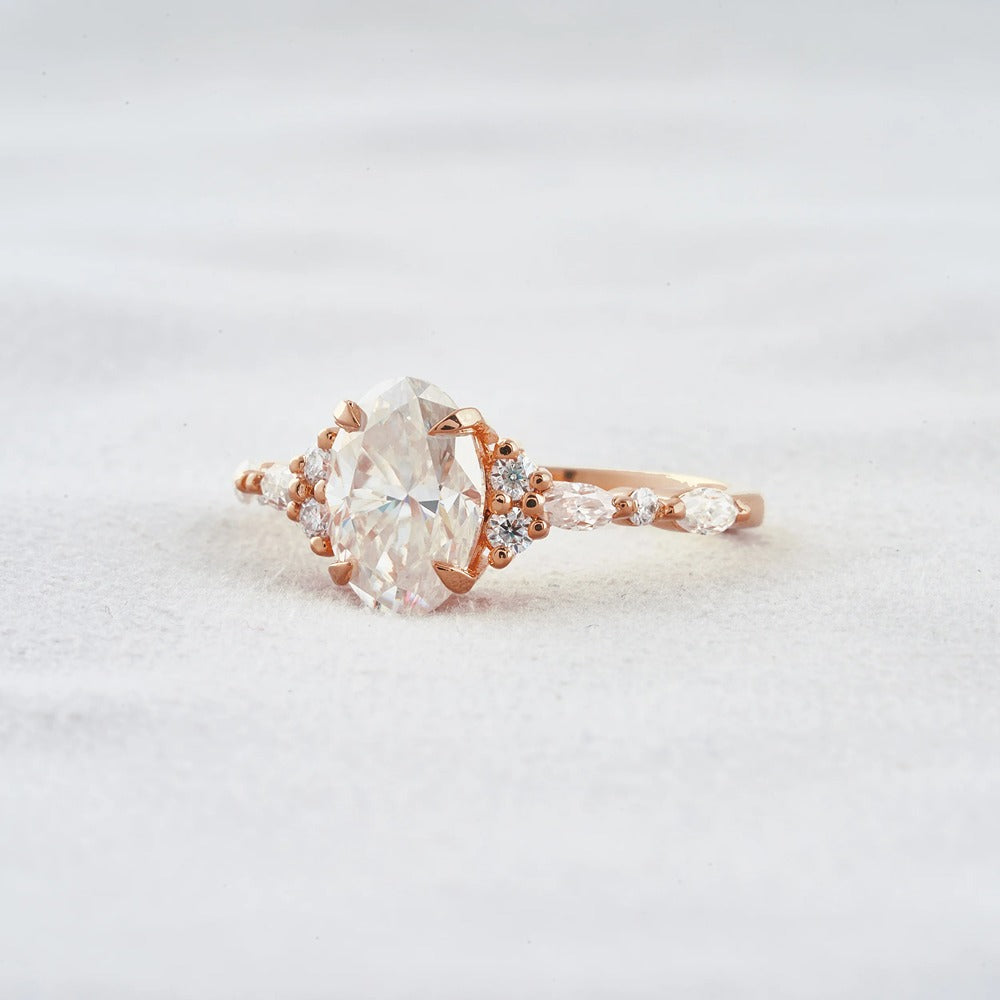 Solitaire With Side Accent Moissanite Oval Cut Engagement Ring