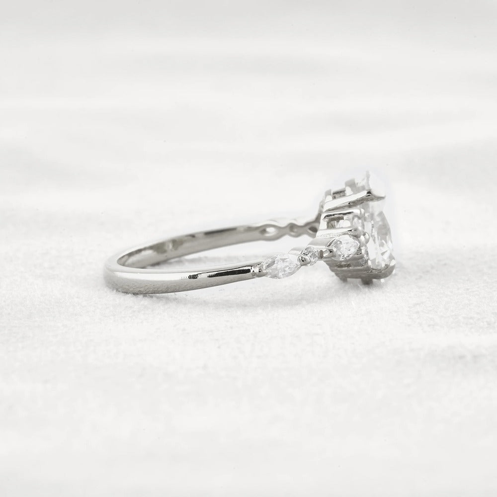 Solitaire With Side Accent Moissanite Oval Cut Engagement Ring