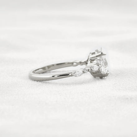 Solitaire With Side Accent Moissanite Oval Cut Engagement Ring