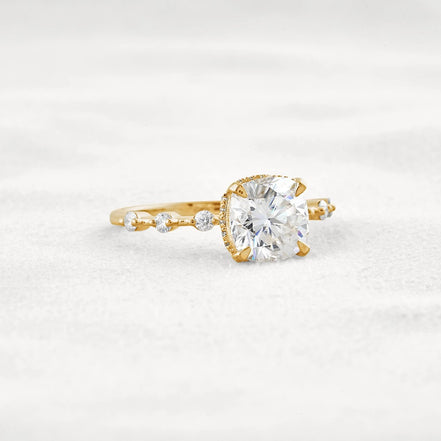 Cushion Cut Hidden Halo Moissanite Engagement Ring