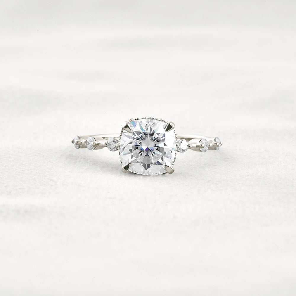 Cushion Cut Hidden Halo Moissanite Engagement Ring