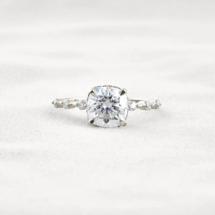 Cushion Cut Hidden Halo Moissanite Engagement Ring