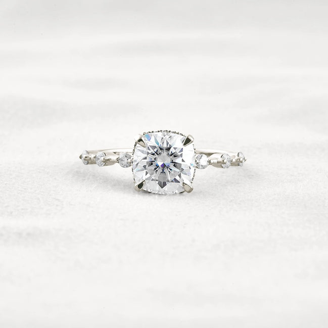 Cushion Cut Hidden Halo Moissanite Engagement Ring