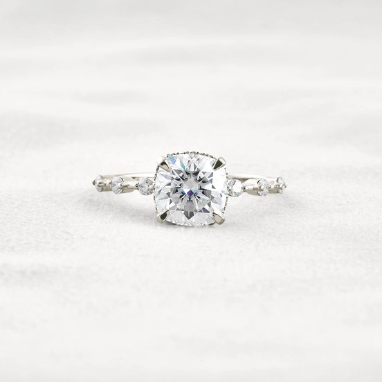 Cushion Cut Hidden Halo Moissanite Engagement Ring