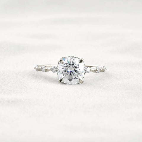 Cushion Cut Hidden Halo Moissanite Engagement Ring