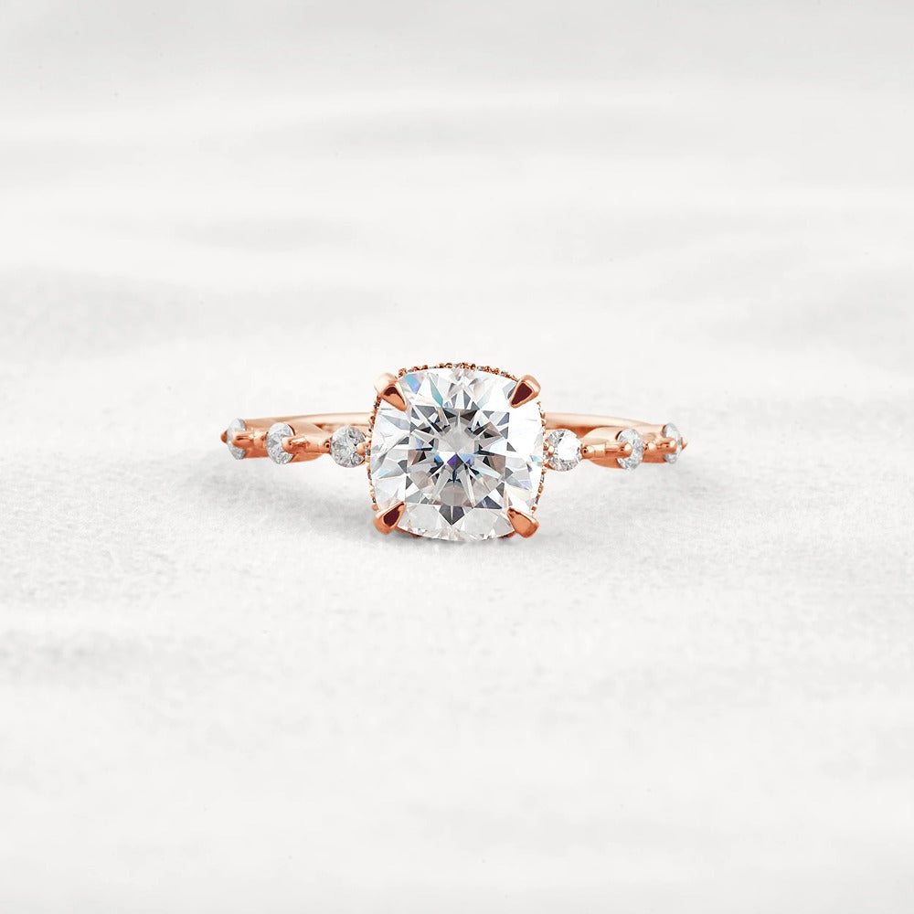 Cushion Cut Hidden Halo Moissanite Engagement Ring
