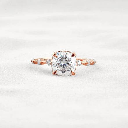 Cushion Cut Hidden Halo Moissanite Engagement Ring