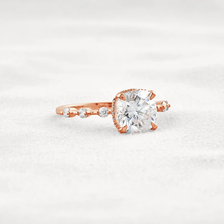 Cushion Cut Hidden Halo Moissanite Engagement Ring