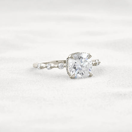 Cushion Cut Hidden Halo Moissanite Engagement Ring