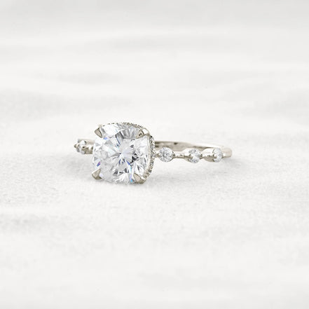 Cushion Cut Hidden Halo Moissanite Engagement Ring