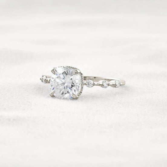 Cushion Cut Hidden Halo Moissanite Engagement Ring