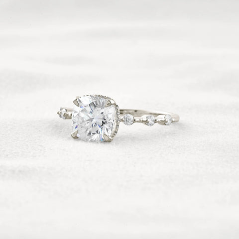 Cushion Cut Hidden Halo Moissanite Engagement Ring