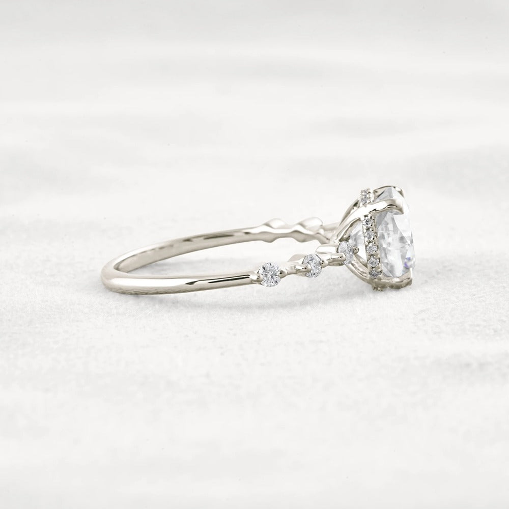 Cushion Cut Hidden Halo Moissanite Engagement Ring