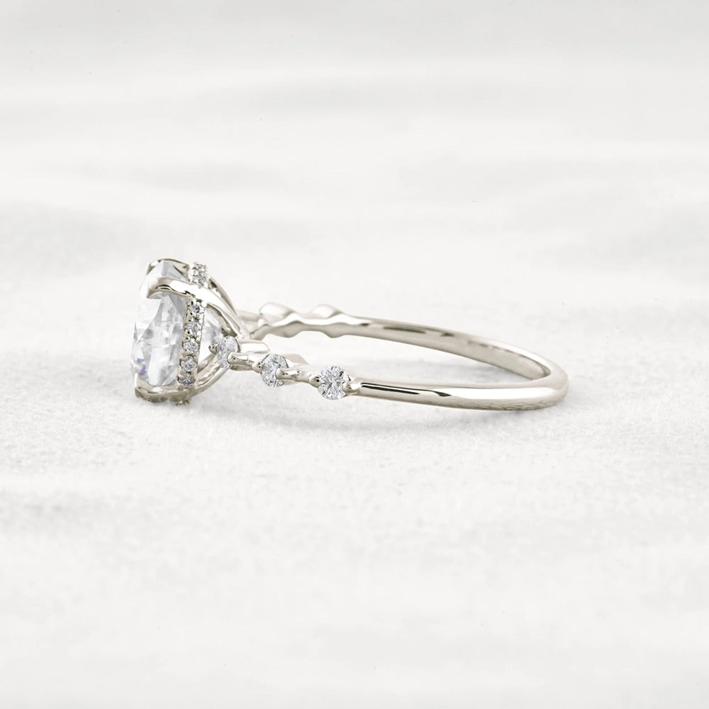 Cushion Cut Hidden Halo Moissanite Engagement Ring