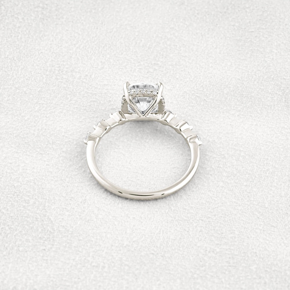 Cushion Cut Hidden Halo Moissanite Engagement Ring