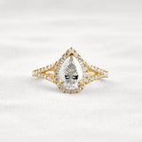 Moissanite Pear Cut Split Shank Halo Engagement Ring