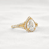 Moissanite Pear Cut Split Shank Halo Engagement Ring