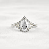 Moissanite Pear Cut Split Shank Halo Engagement Ring