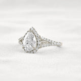 Moissanite Pear Cut Split Shank Halo Engagement Ring