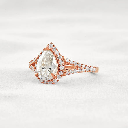 Moissanite Pear Cut Split Shank Halo Engagement Ring