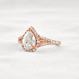 Moissanite Pear Cut Split Shank Halo Engagement Ring