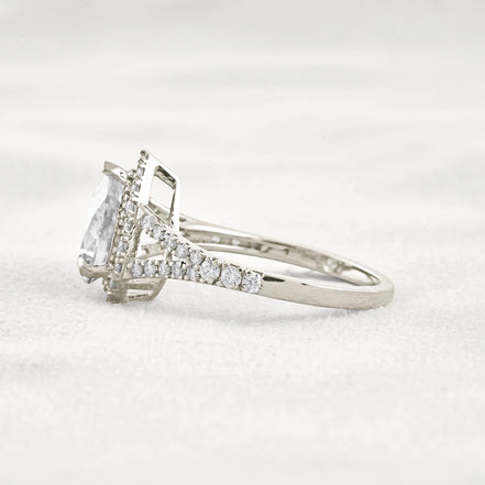Moissanite Pear Cut Split Shank Halo Engagement Ring