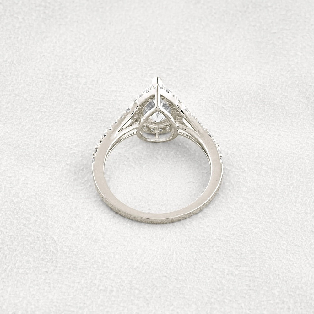 Moissanite Pear Cut Split Shank Halo Engagement Ring