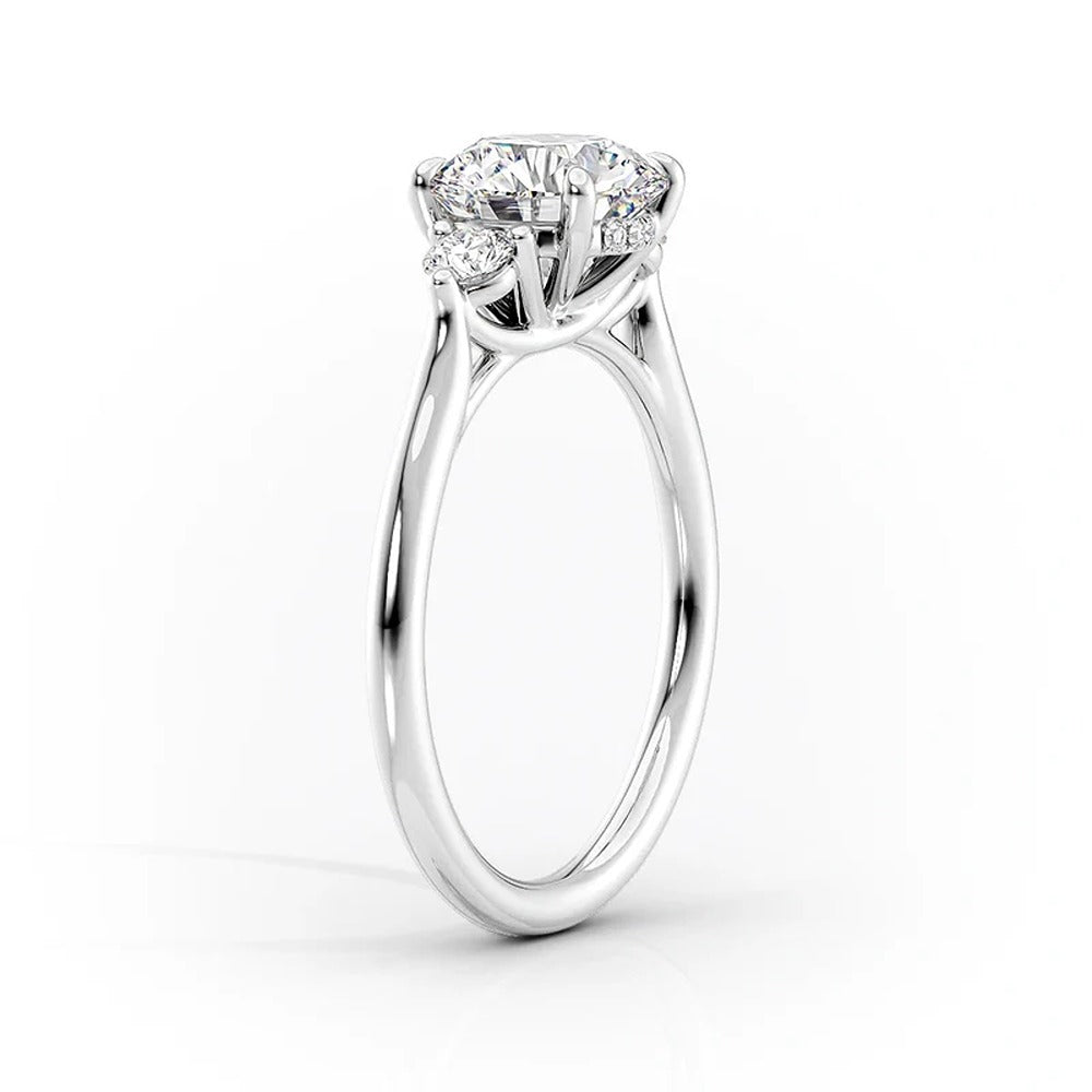 VVS1 Moissanite Oval & Round Cut Three Stone Wedding Ring