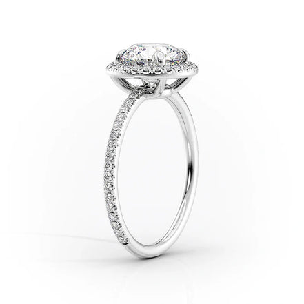 Pear Cut Halo Moissanite Engagement Ring