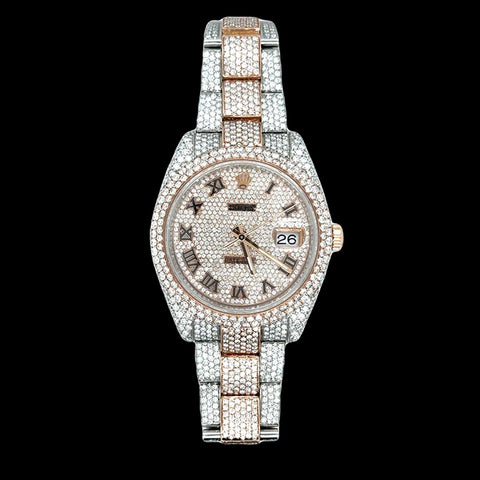 Iced Out Dual Tone Moissanite Luxury Watch For Men's