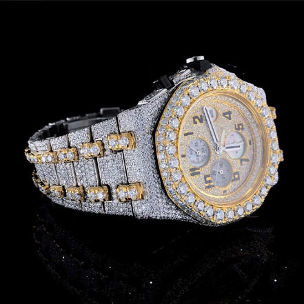 Dual Tone Chrono Dial Handmade Hip Hop Moissanite Watch