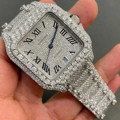 Full White Collet Stainless Steel Moissanite Diamond Hip Hop Luxury Watch