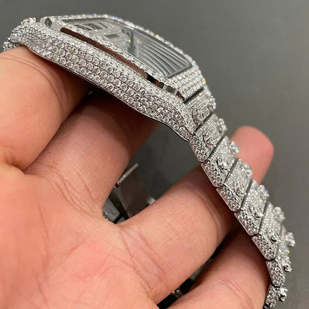 Full White Collet Stainless Steel Moissanite Hip Hop Luxury Watch