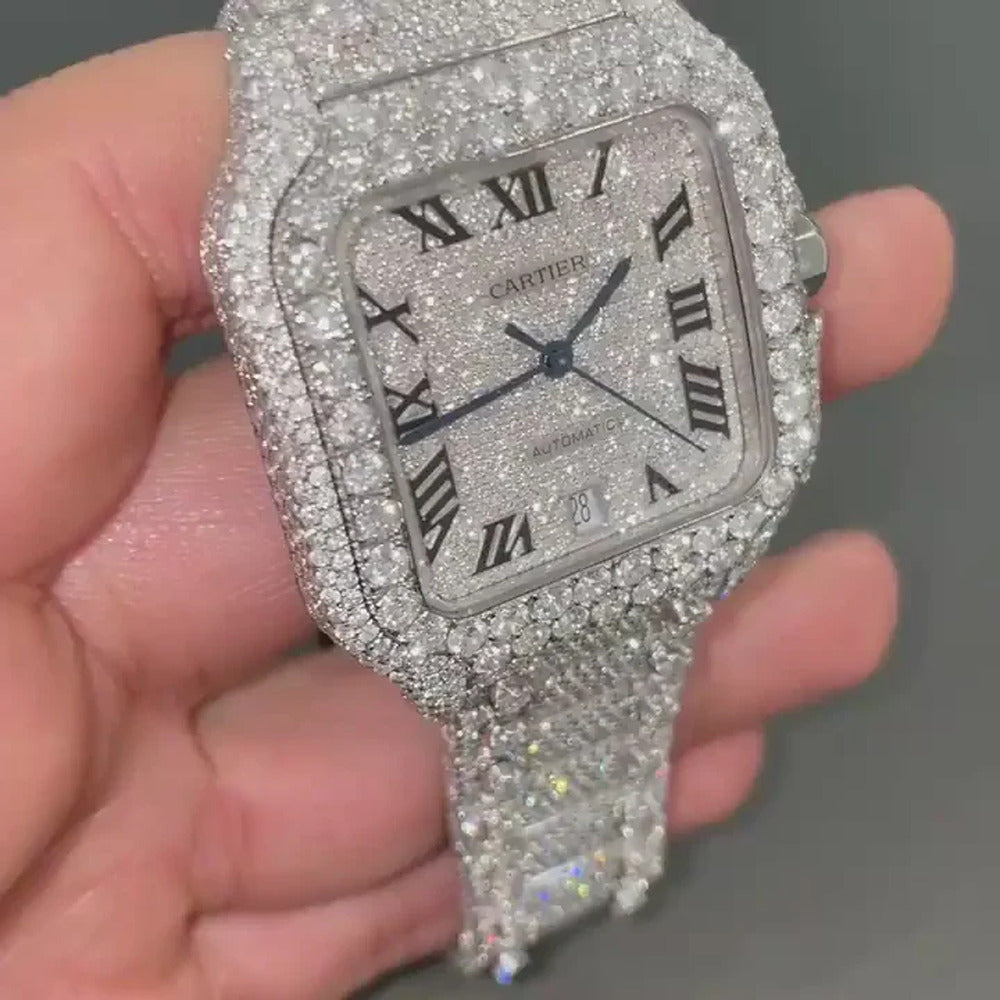 Full White Collet Stainless Steel Moissanite Hip Hop Luxury Watch