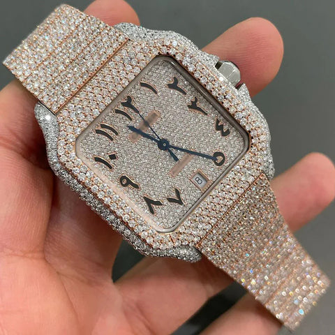 Moissanite Diamond Dual Tone Arabic Number Dial Luxury Watch