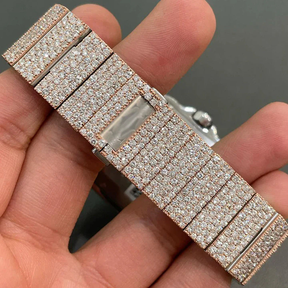 Moissanite Dual Tone Arabic Number Dial Luxury Watch