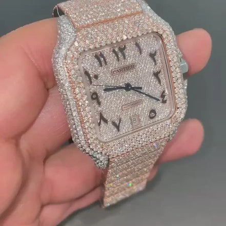 Moissanite Dual Tone Arabic Number Dial Luxury Watch