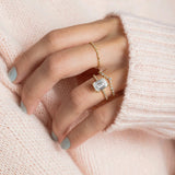 Emerald Cut Pave Set Moissanite Wedding Ring