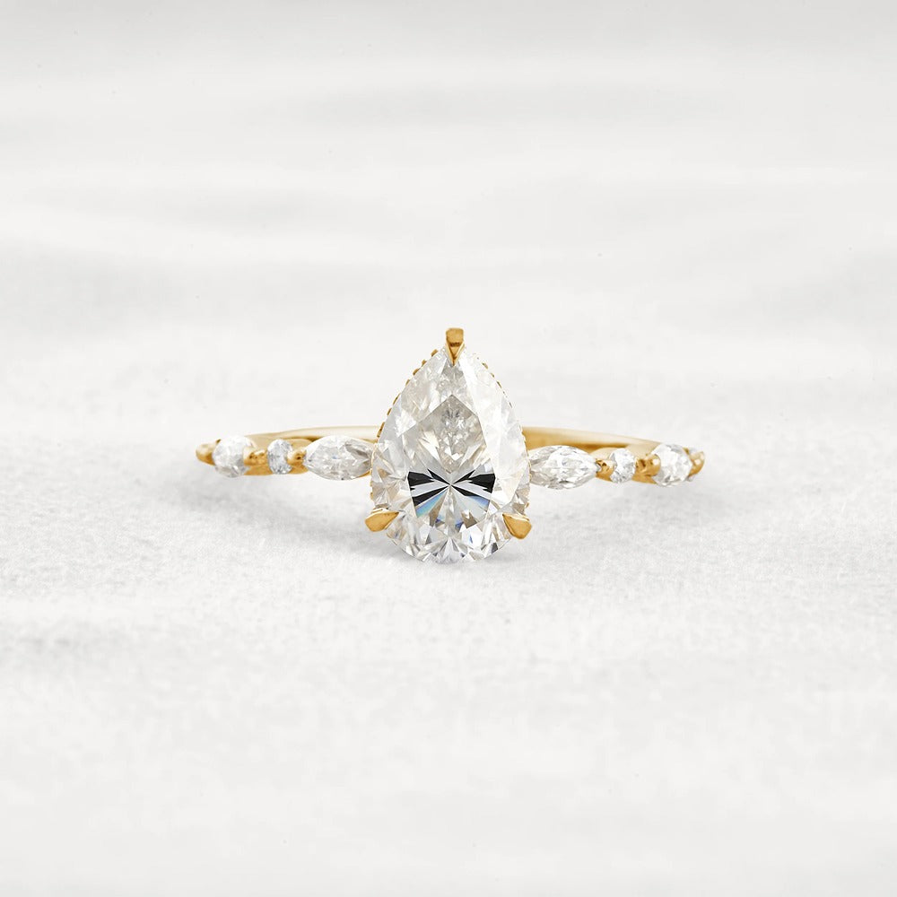 Pear Cut Hidden Halo Moissanite Wedding Proposal Ring