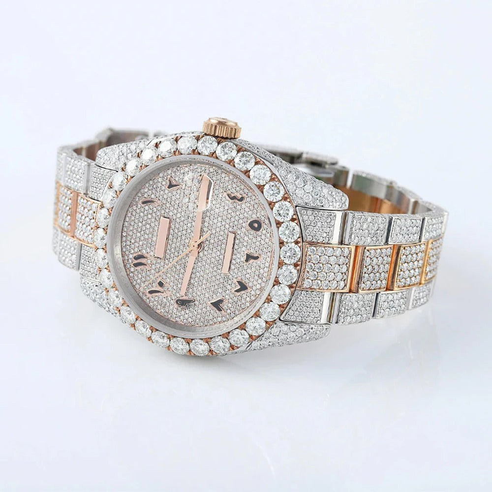 Arabic Dial Dual Tone Automatic Moissanite Watch For Men
